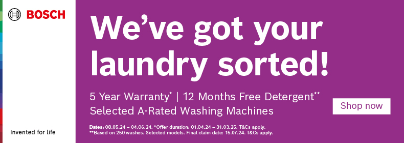 Claim a years supply of Laundry detergent with selected A-rated washing machine
