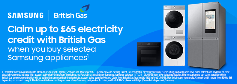 Buy Selected Samsung Appliances and get an Electricity Bill Credit