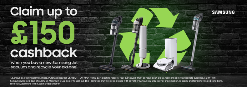 Claim up to £150 Cashback when you recycle your old vacuum